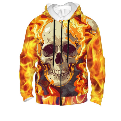 Skull and Fire, Zip-Up Hoodie