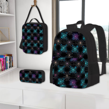 Colored Spiderwebs, 3 Piece Bag Set – Oxford Backpack, Lunch Bag, Pencil Pouch