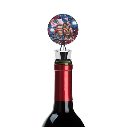 Patriot Bigfoot / Sasquatch on Truck, Wine Bottle Stopper
