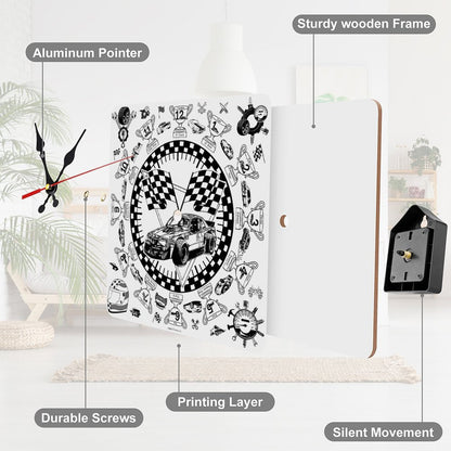 Racecar Themed Square Wall Clock