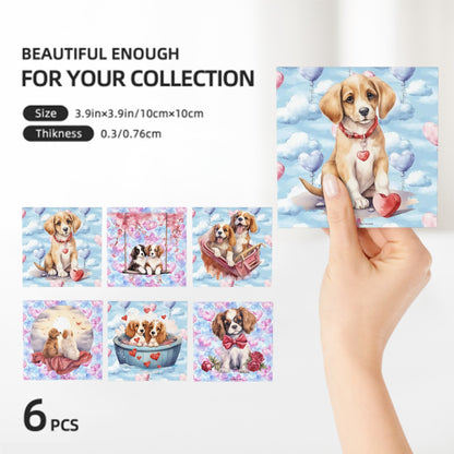 Puppy Love Theme, 6 Ceramic Coasters w metal stand