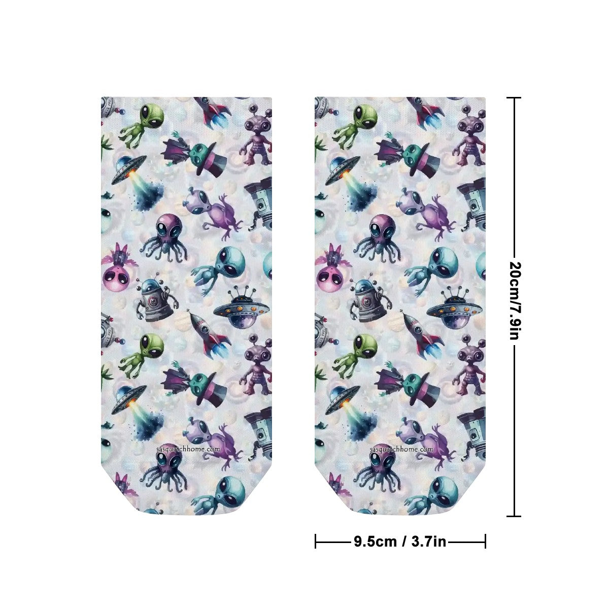 6 Alien Designs, 8” Poly Ankle Socks