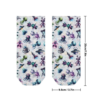 6 Alien Designs, 8” Poly Ankle Socks