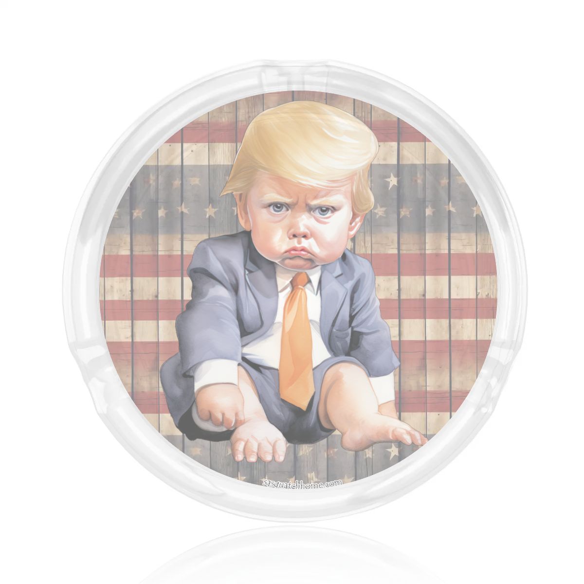 3 .3" Round, Lead Free Glass Ashtray - Baby Trump