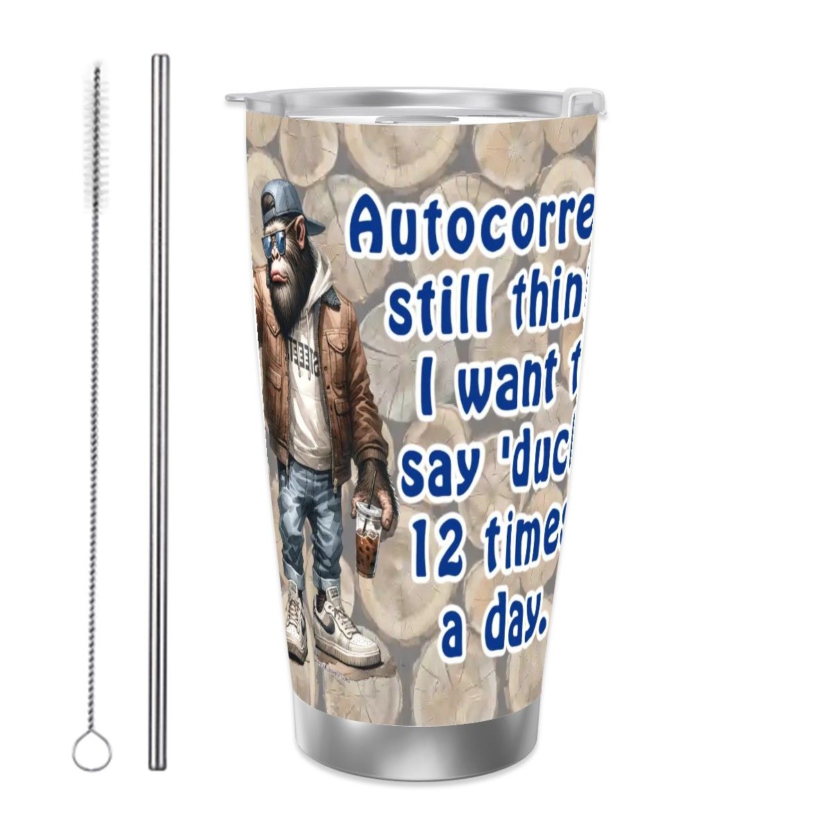 Sasquatch "Autocorrect", Themed 40 oz Travel Coffee Mug with a Straw