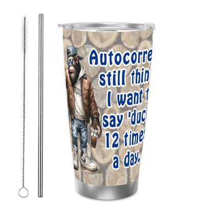 Sasquatch "Autocorrect", Themed 40 oz Travel Coffee Mug with a Straw