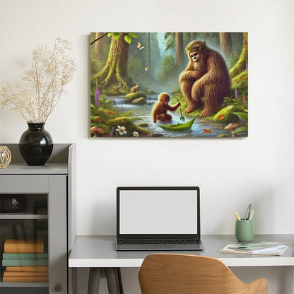 Bigfoot Sasquatch Family Image - Vintage Framed Canvas Art - 2 Sizes – Made in the USA