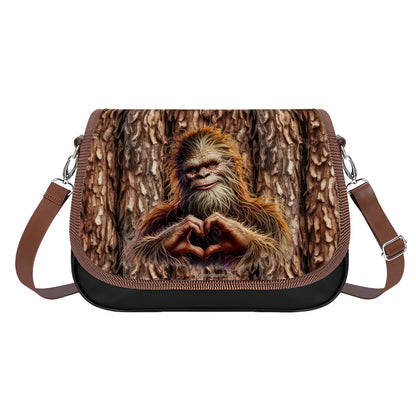 Bigfoot / Sasquatch Love, Leather Shoulder Bag / Purse