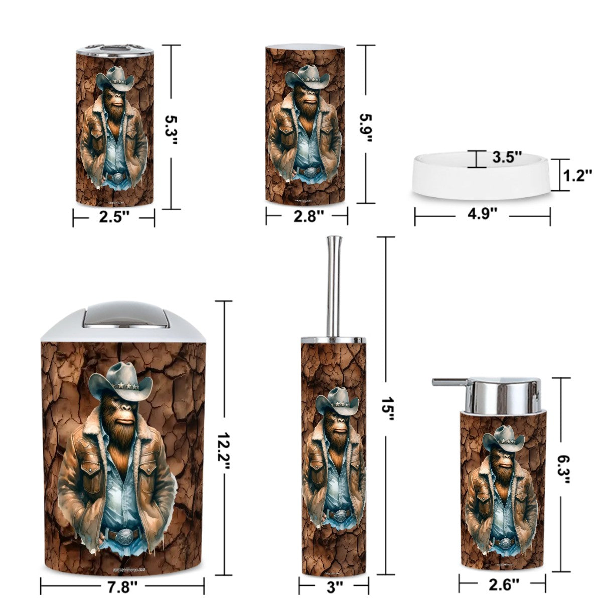 Cowboy Bigfoot / Sasquatch, 5 Piece Bathroom Décor Set
