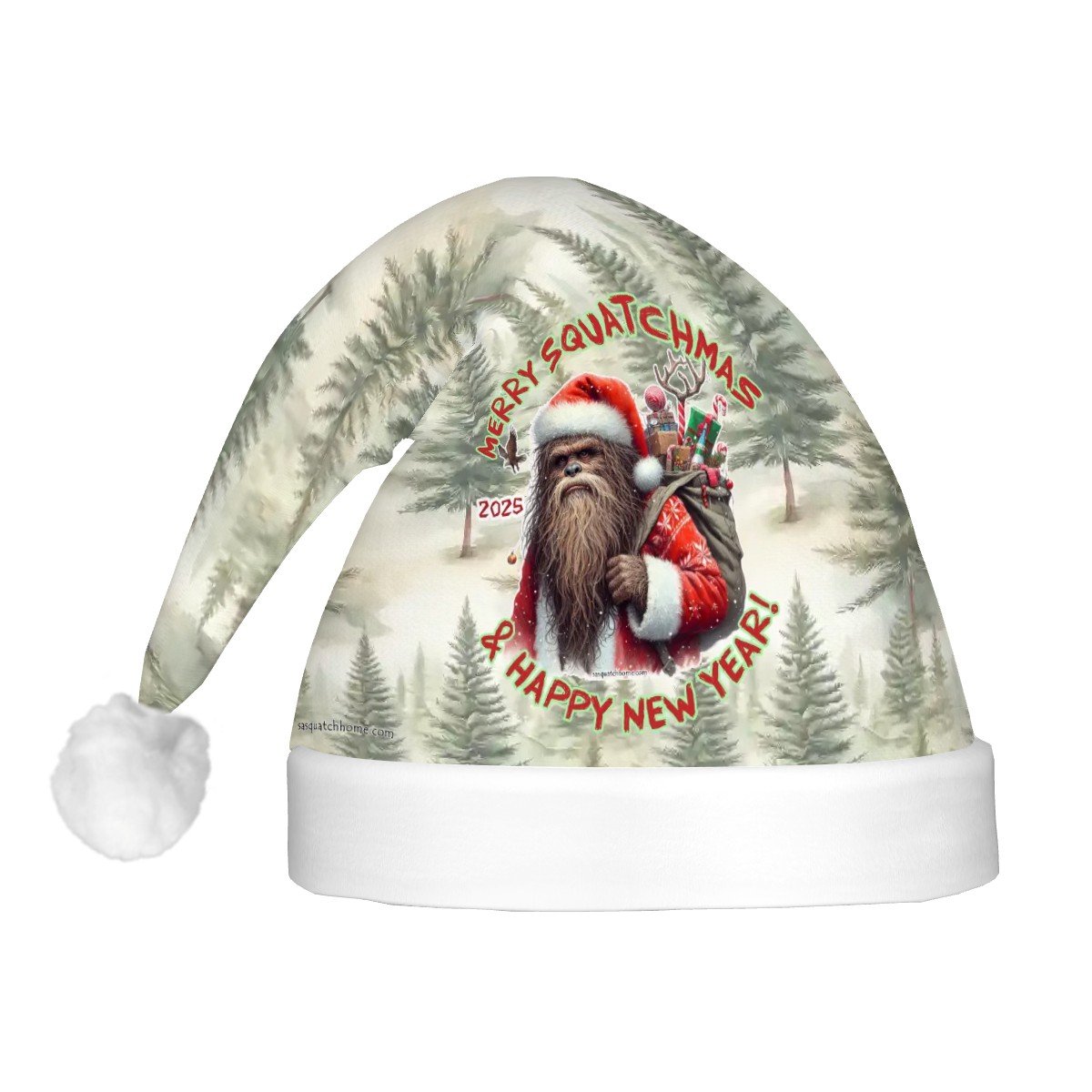 Sasquatch Bigfoot "Merry Squatchmas", Adult Plush Santa Hat with Light