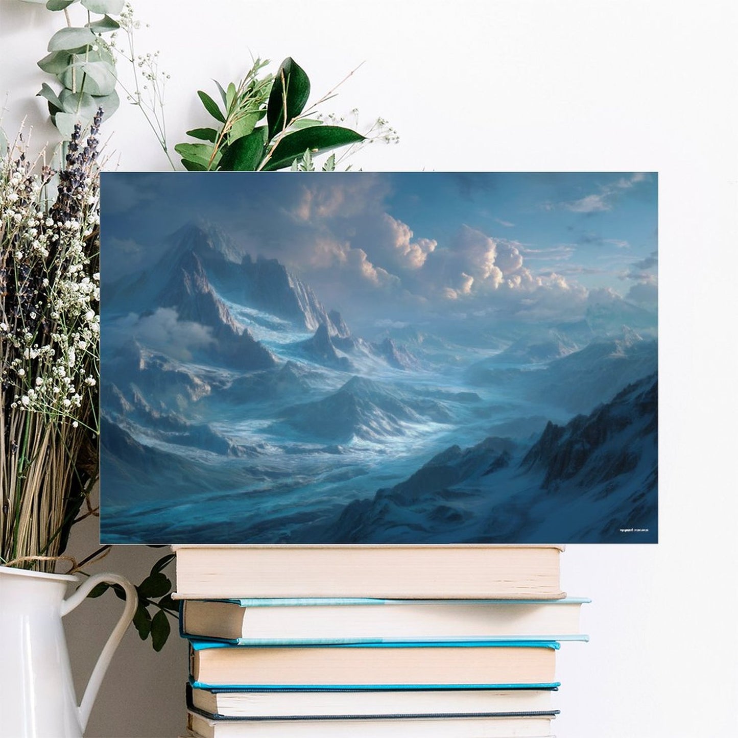 Cloudy Blue Mountains, Vintage Framed Canvas Art - 2 Sizes – Made in the USA