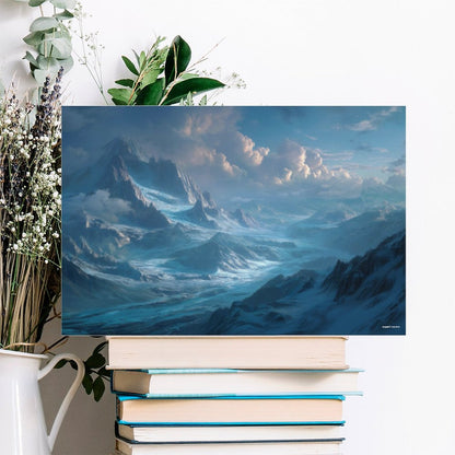 Cloudy Blue Mountains, Vintage Framed Canvas Art - 2 Sizes – Made in the USA
