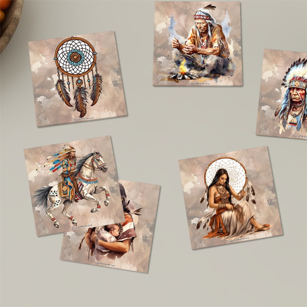 Native American, Square Ceramic Coasters 6 pcs