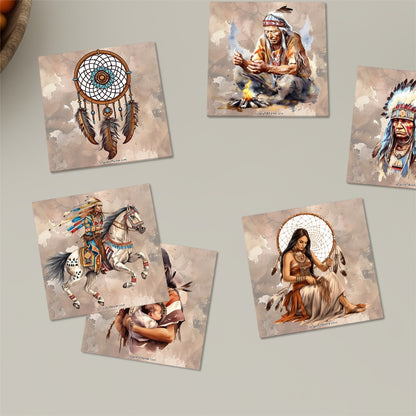 Native American, Square Ceramic Coasters 6 pcs
