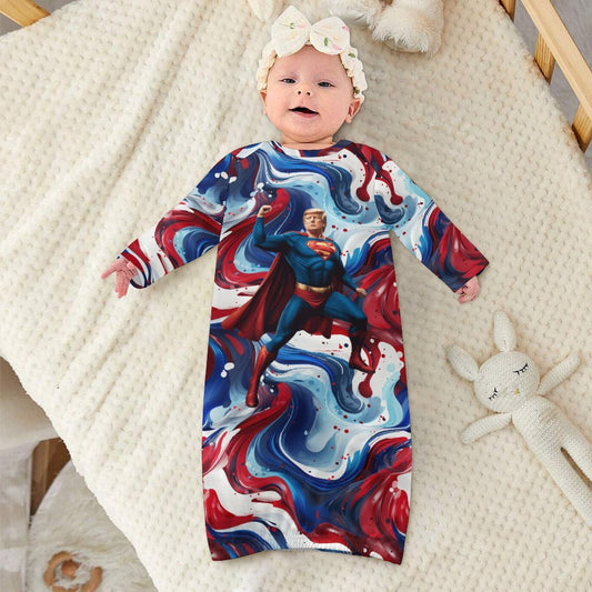 Donald Trump Superman, Baby Long Sleeve Faux Cotton Sleeper Gown