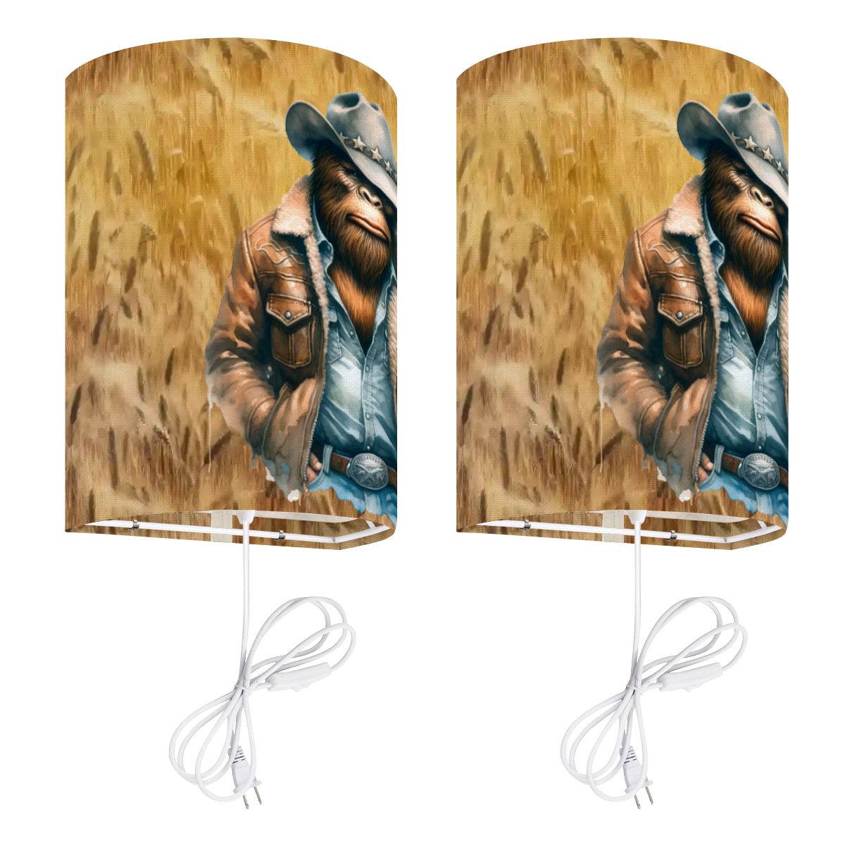Cowboy Bigfoot / Sasquatch, Wall Sconces, Set of 2, Plug In