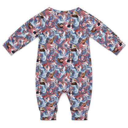 8 Patriot Designs, Long Sleeve Baby / Toddler Romper, Faux Cotton