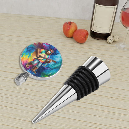 Hippie Sasquatch play Guitar, Wine Bottle Stopper