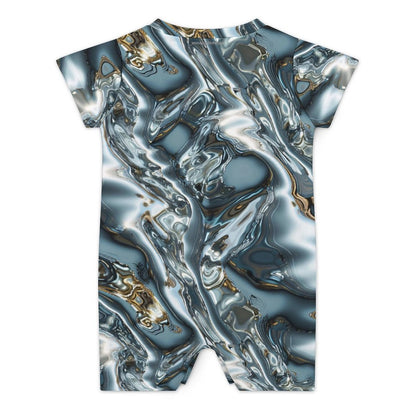 Baby Dragon on Silver Waves, Faux Cotton Short Sleeve Baby Bodysuit Romper