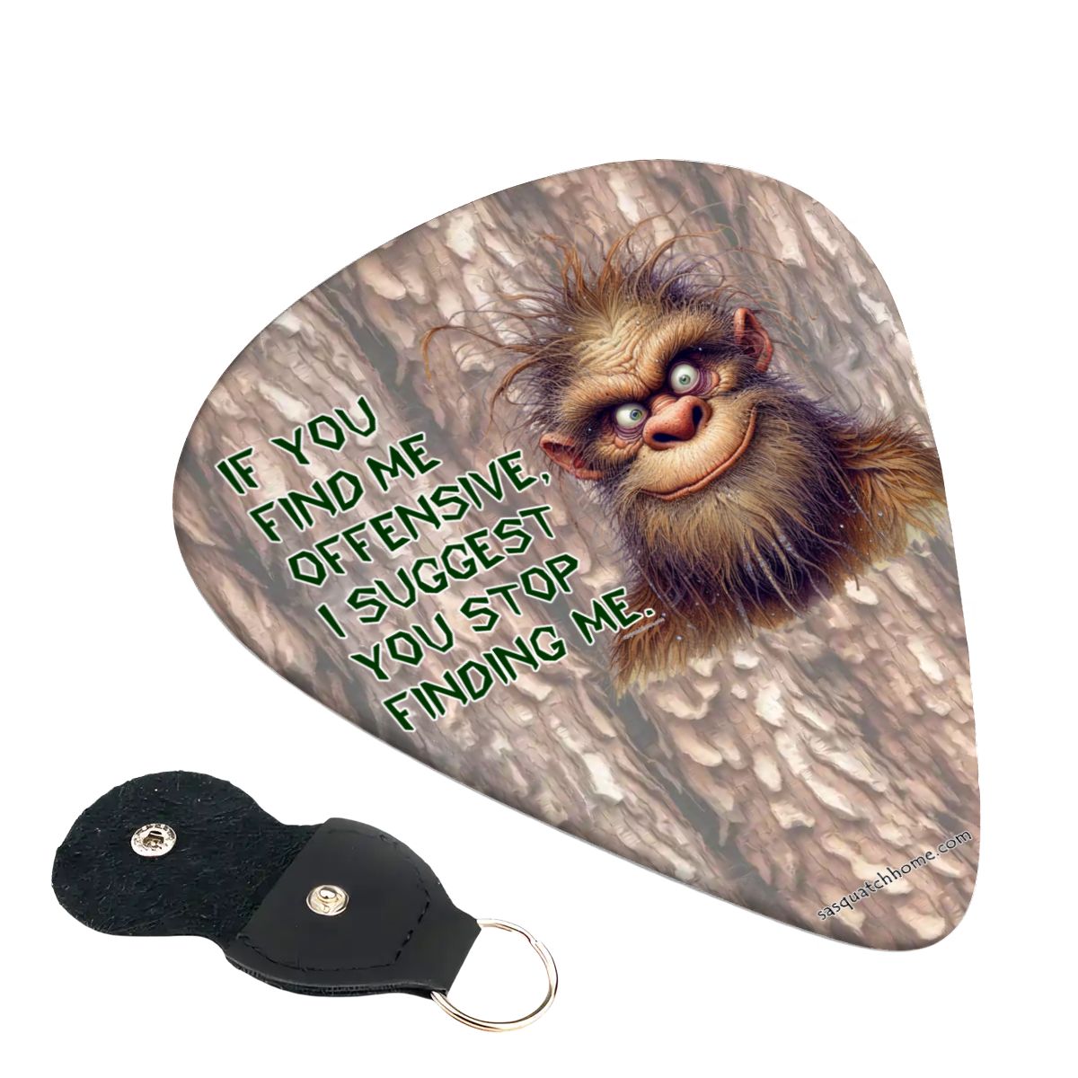 6 Guitar Picks with Keychain Snap Case- Sasquatch Bigfoot "If you find me..." – 3 Thicknesses