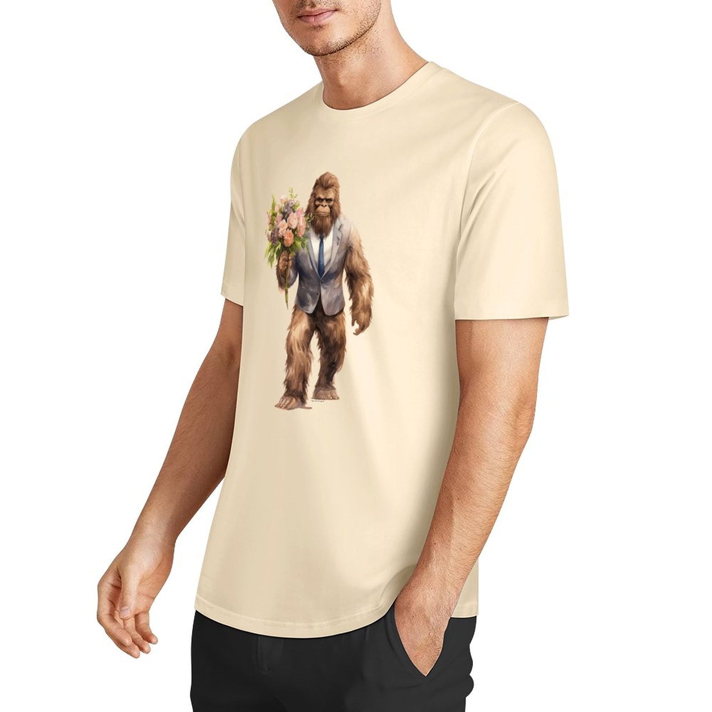 Bigfoot - Sasquatch w Flowers Short Sleeve Cotton T-Shirt