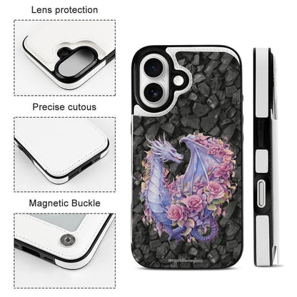 Floral Dragon, iPhone 16 Faux Leather Wallet Case