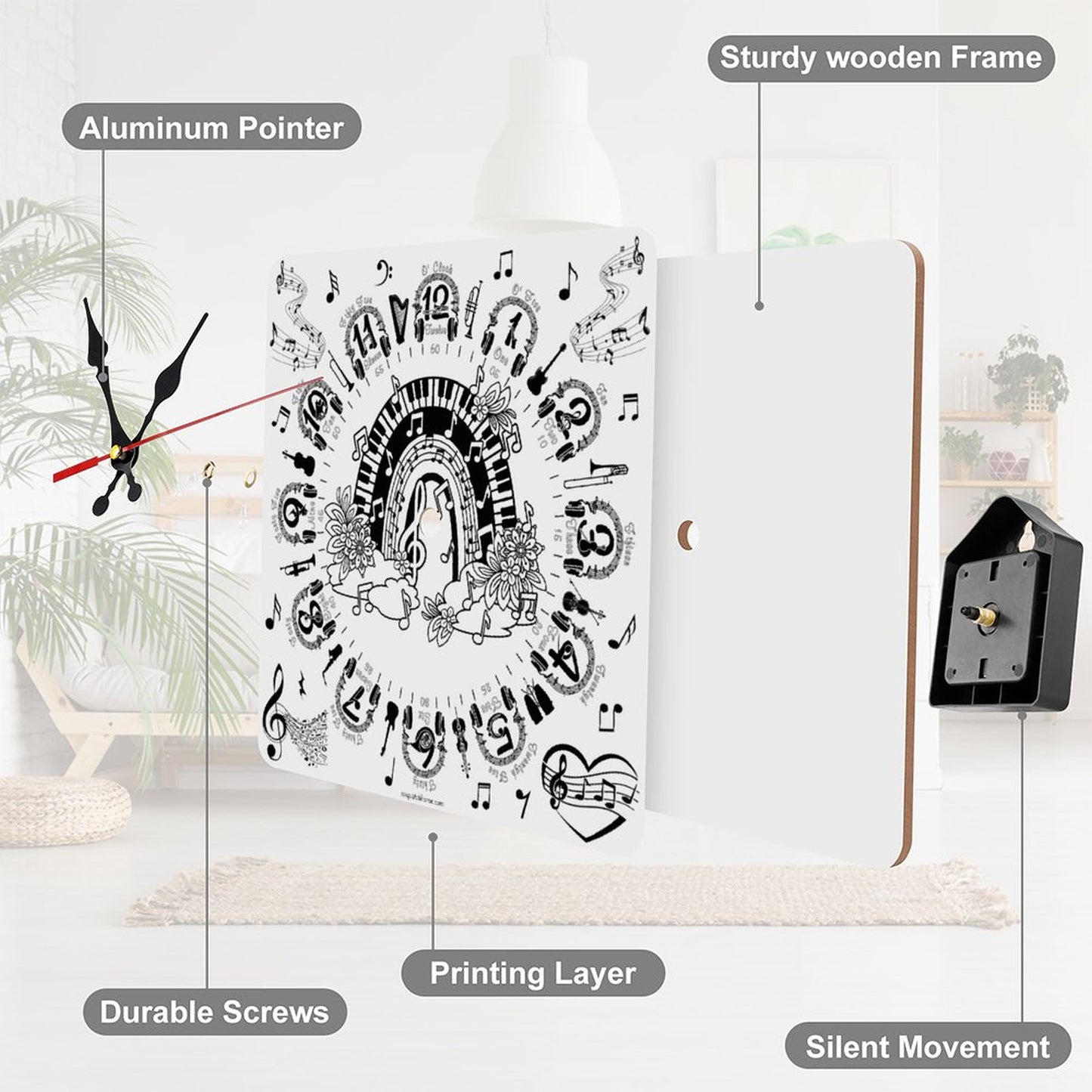 Music Themed, Square Wall Clock