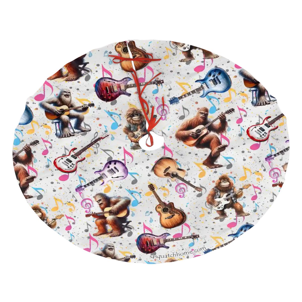 Bigfoot / Sasquatch Playing Guitars, Plush Christmas Tree Skirt