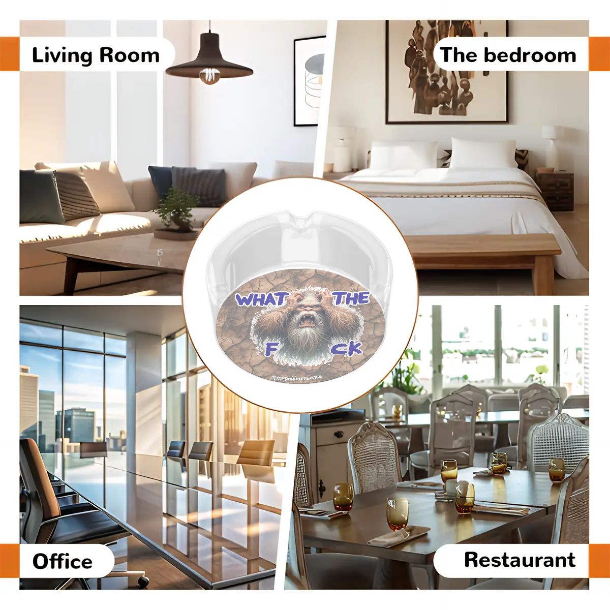 3 .3" Round, Lead Free Glass Ashtray - Bigfoot, Sasquatch, "WTF"