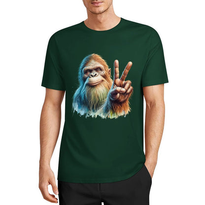 Bigfoot - Sasquatch Peace Sign Short Sleeve Cotton T-Shirt