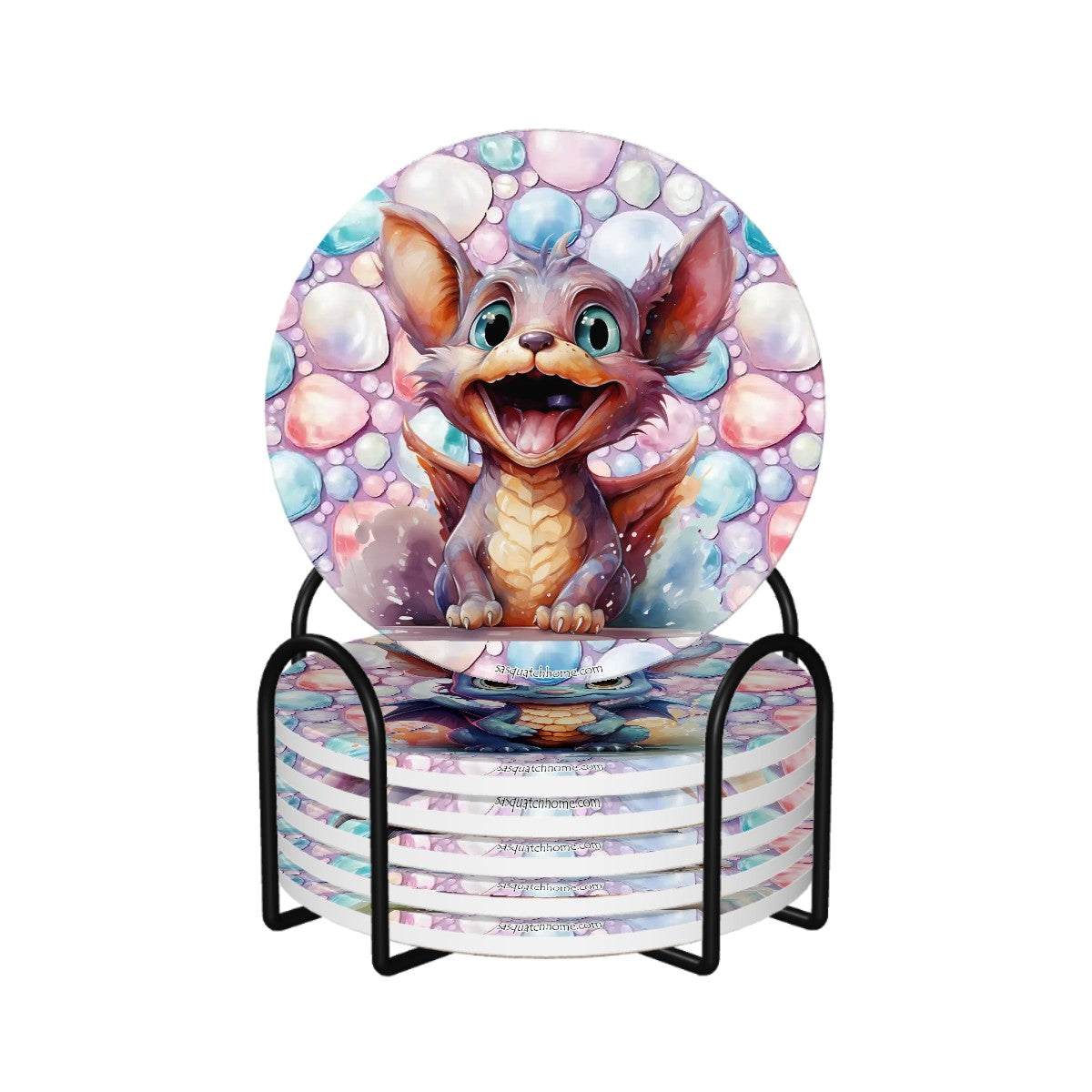 Cute Baby Dragons, Round Ceramic Coasters Set of 6