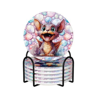 Cute Baby Dragons, Round Ceramic Coasters Set of 6