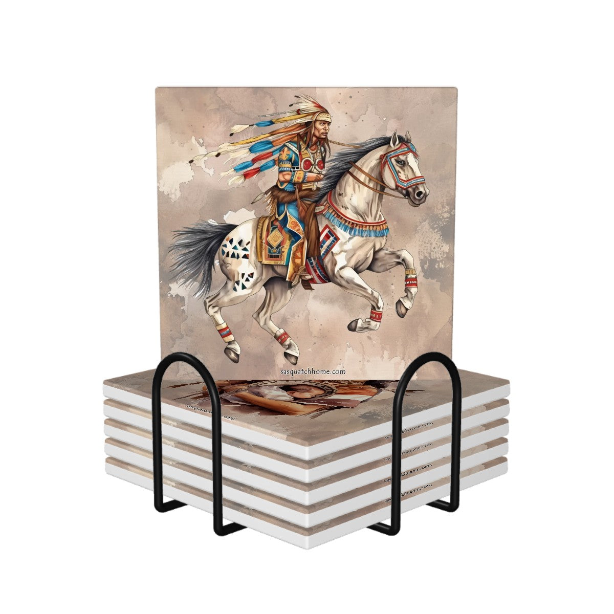 Native American, Square Ceramic Coasters 6 pcs