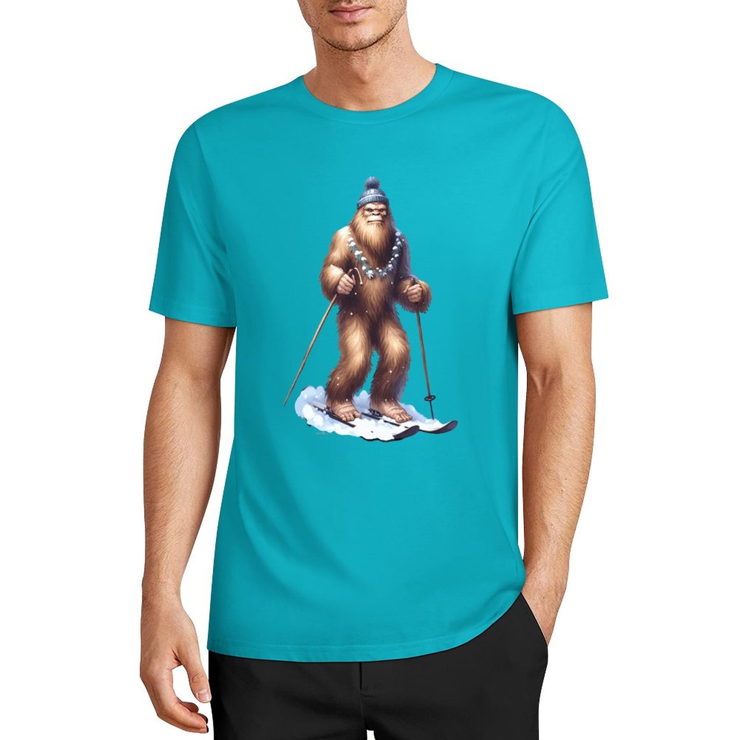 Bigfoot - Sasquatch Snow Skiing Short Sleeve Cotton T-Shirt