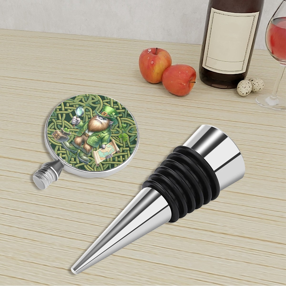 Sasquatch Bigfoot Irish, St Patrick, Wine Bottle Stopper