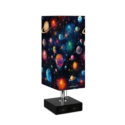 12 Galaxy / Outer Space, Square Table Lamp with USB Ports, Charger