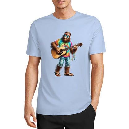 Bigfoot - Sasquatch Hippie Play Guitar Short Sleeve Cotton T-Shirt