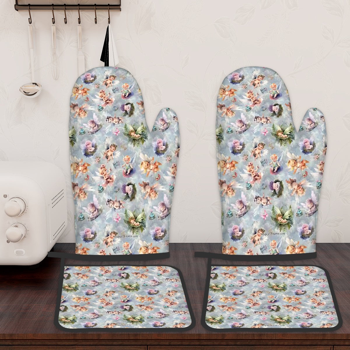 6 Fairy Designs, 4 Piece Oven Mitts / Pot Holder Sets