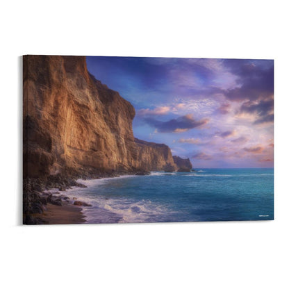 Cliff Purple Skies, Vintage Framed Canvas Art - 2 Sizes – Made in the USA