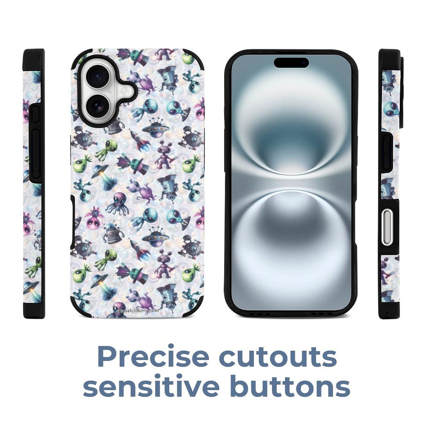 6 Alien Designs, Microfiber iPhone 16 Cases