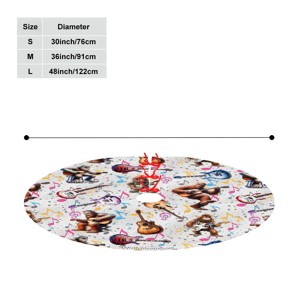 Bigfoot / Sasquatch Playing Guitars, Plush Christmas Tree Skirt