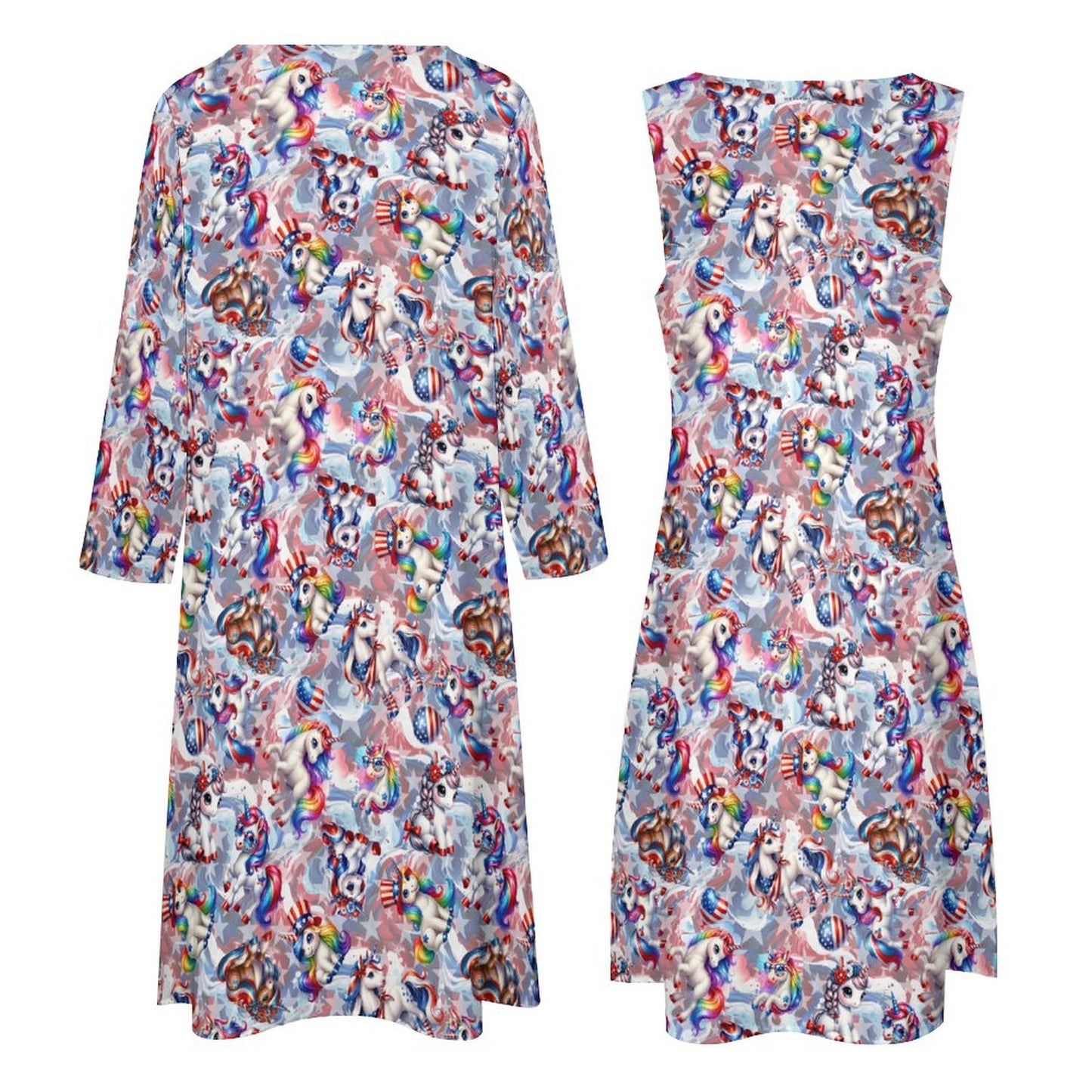 8 Patriot Designs (animals) Women’s Long Dress with Cardigan