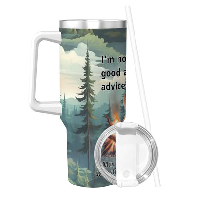 Bigfoot Sasquatch, "I'm Not Good at Advice", 40 oz Travel Coffee Mug with a Straw