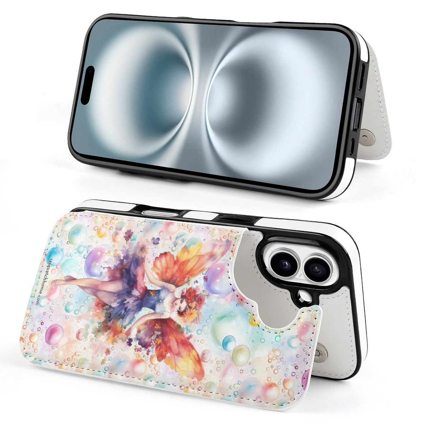 Fairy on Bubbles, iPhone 16 Faux Leather Wallet Case