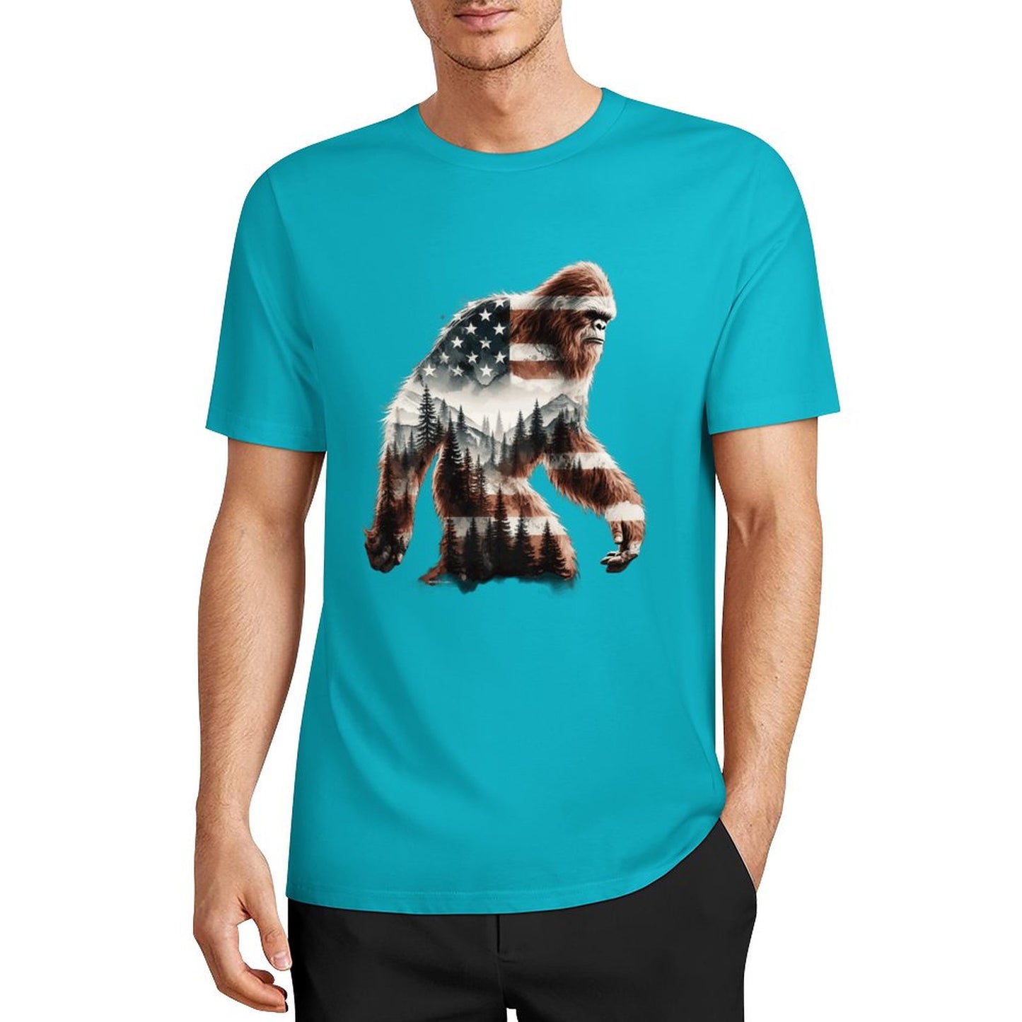 Bigfoot - Sasquatch Flag Scenery Cotton Unisex Long Sleeve T-shirt