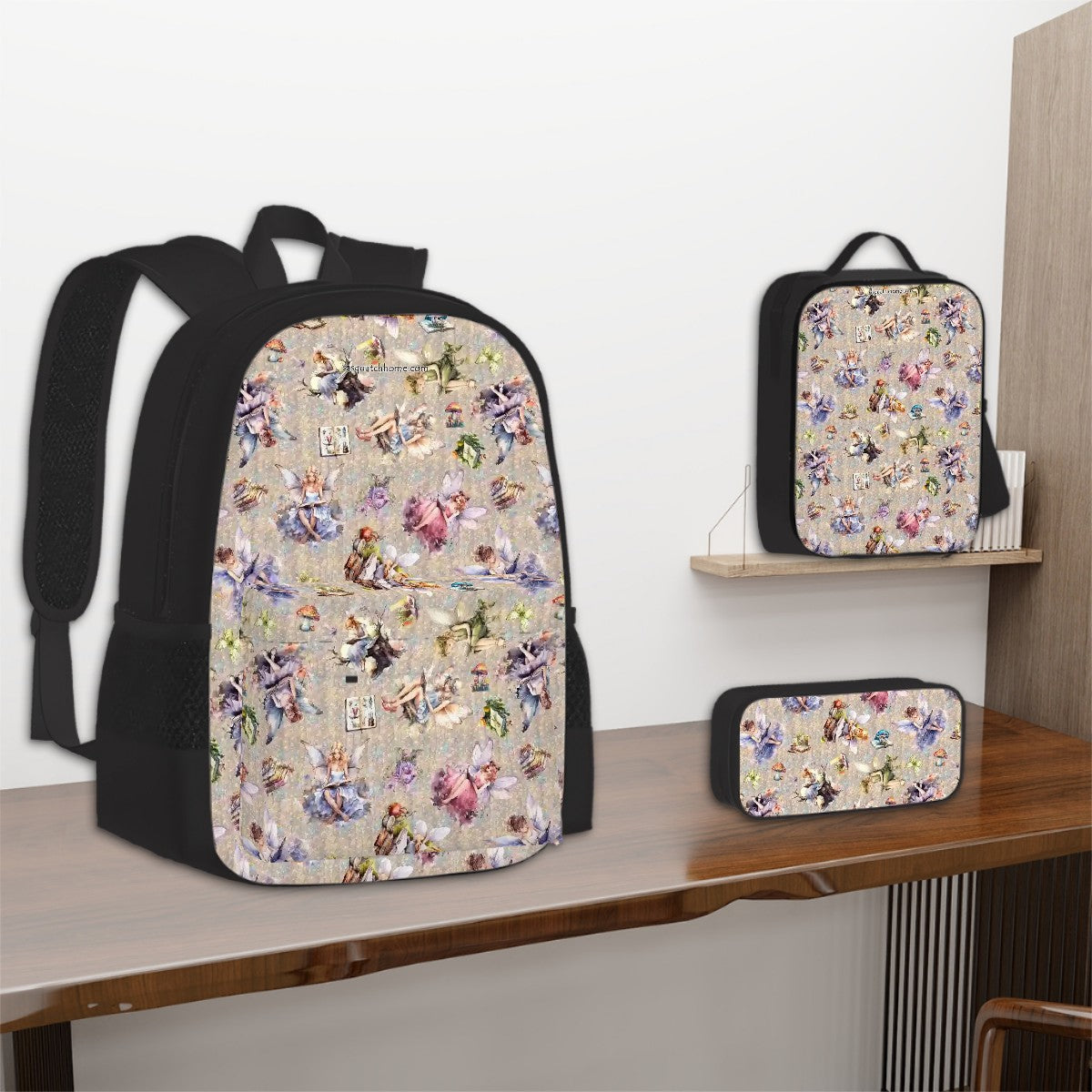 6 Fairy Designs, 3 Piece Bag Set – Oxford Backpack, Lunch Bag, Pencil Pouch