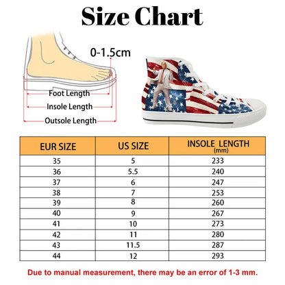 Donald Trump Dancing on Flag, Women's High Top Canvas Shoes Customized Tongue