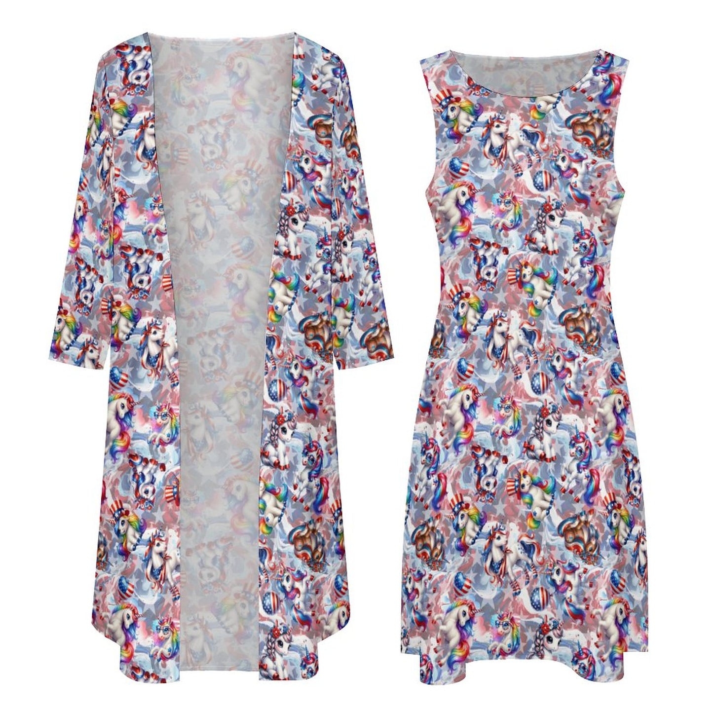 8 Patriot Designs (animals) Women’s Long Dress with Cardigan