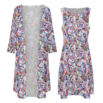 8 Patriot Designs (animals) Women’s Long Dress with Cardigan