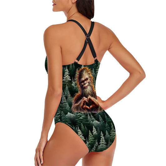 Bigfoot, Sasquatch Love Cross-Back One Piece Swimsuit